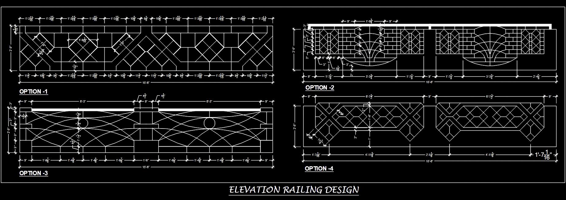 MS Iron Balcony Railing CAD Blocks - Elevation Views